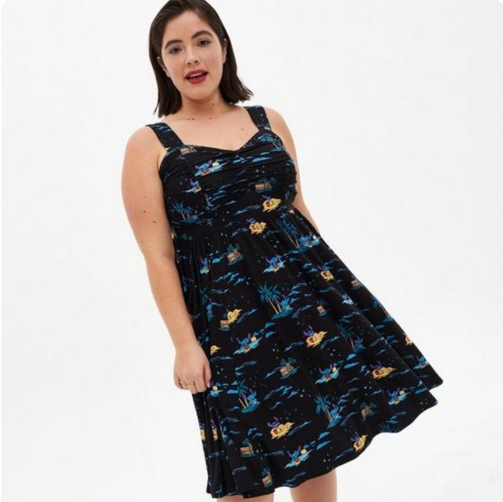 Disney Lilo & Stitch Black Retro Ruched Dress